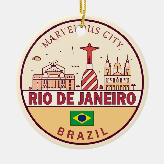 Rio de Janeiro Brasiliens stad Skyline Emblem Julgransprydnad Keramik (Framsidan)