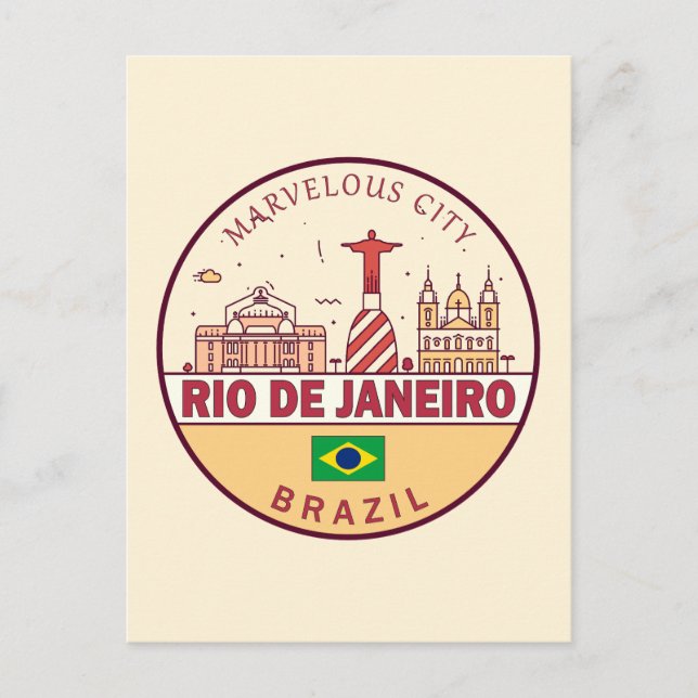 Rio de Janeiro Brasiliens stad Skyline Emblem Vykort (Framsida)