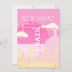 Rio de Janeiro Brazeiro Travel Art Rosa Illustrati Julkort