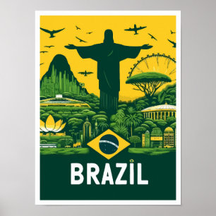 Rio de Janeiro Brazeiro Vintage resor Illustration Poster