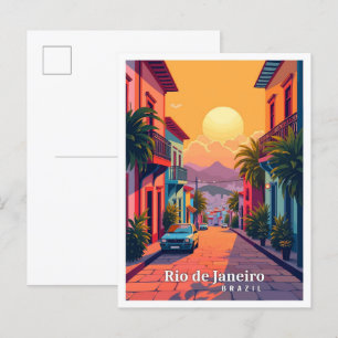 Rio de Janeiro Brazeiro Vintage resor Illustration Vykort