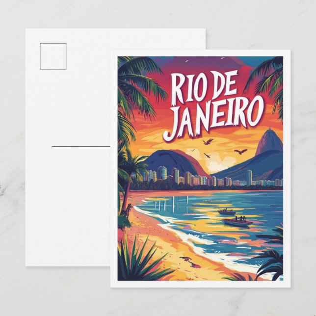 Rio de Janeiro Brazil Art Illustration Travel Vykort (Fram/baksida)