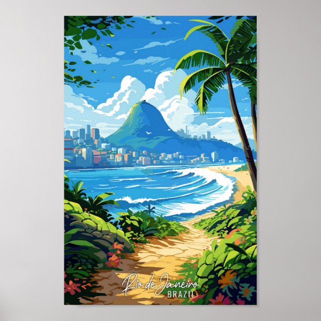 Rio de Janeiro Brazil Vintage Travel Illustration Poster (Framsidan)