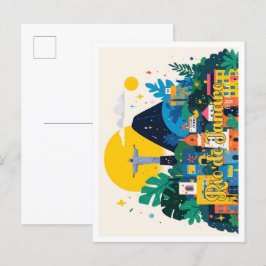 Rio de Janeiro Brazs Pop Art Travel Illustration Vykort