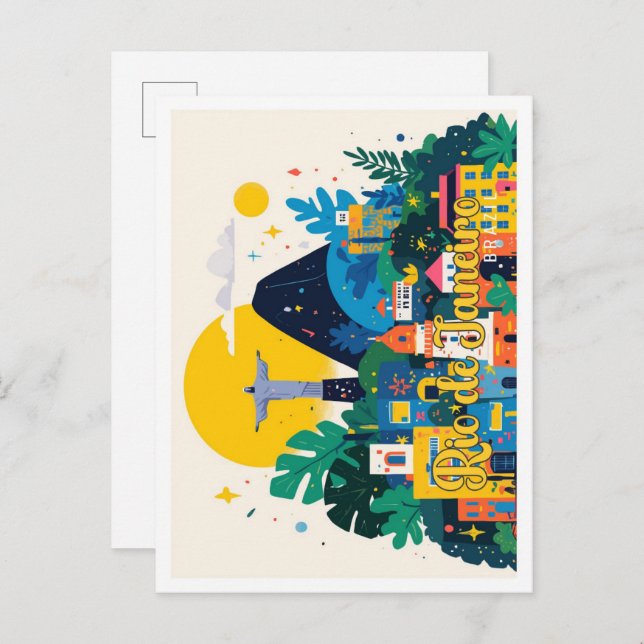 Rio de Janeiro Brazs Pop Art Travel Illustration Vykort (Fram/baksida)
