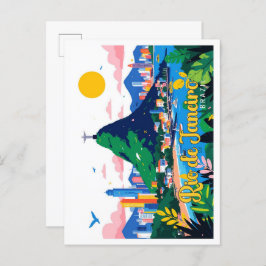 Rio de Janeiro Brazs Pop Art Travel Illustration Vykort