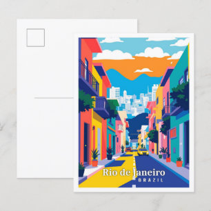Rio de Janeiro Brazs Pop Art Travel Illustration Vykort