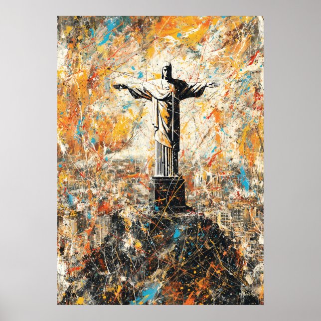 Rio de Janeiro Christ the Redeemer Abstract Drip Poster (Framsidan)