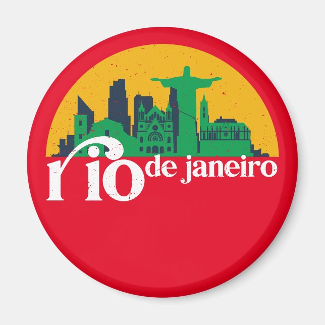 Rio De Janeiro City Skyline Retro Cityscape Art Magnet (Framsidan)