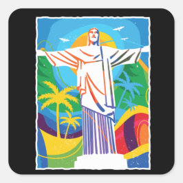 Rio de Janeiro Cristo Redentor Brasilien Colorful Fyrkantigt Klistermärke