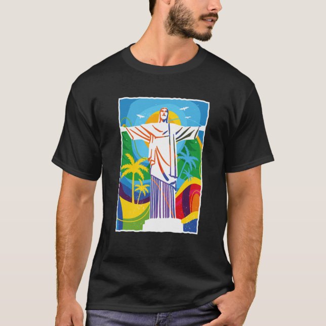 Rio de Janeiro Cristo Redentor Brazil Skyline Silh T Shirt (Framsida)