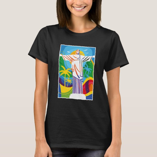 Rio de Janeiro Cristo Redentor Brazil Skyline Silh T Shirt (Framsida)