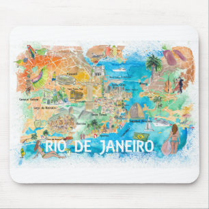Rio de Janeiro Illustrated Karta med huvudvägar Musmatta