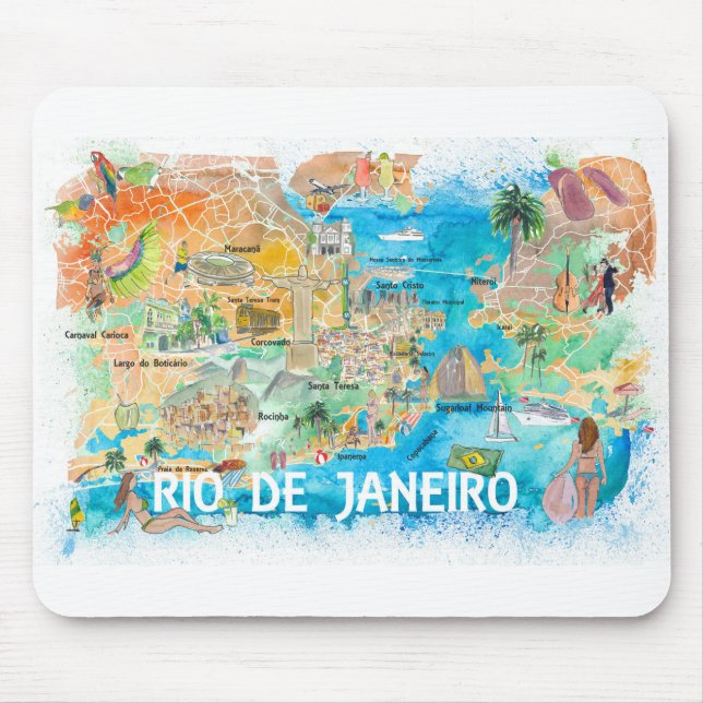 Rio de Janeiro Illustrated Karta med huvudvägarna Musmatta (Framsidan)