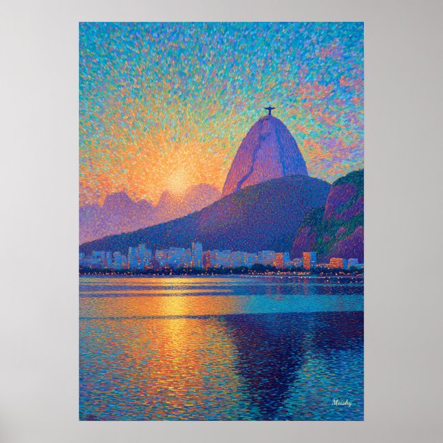 Rio de Janeiro Kristus Frälsaren Pointillism Konst Poster (Framsidan)