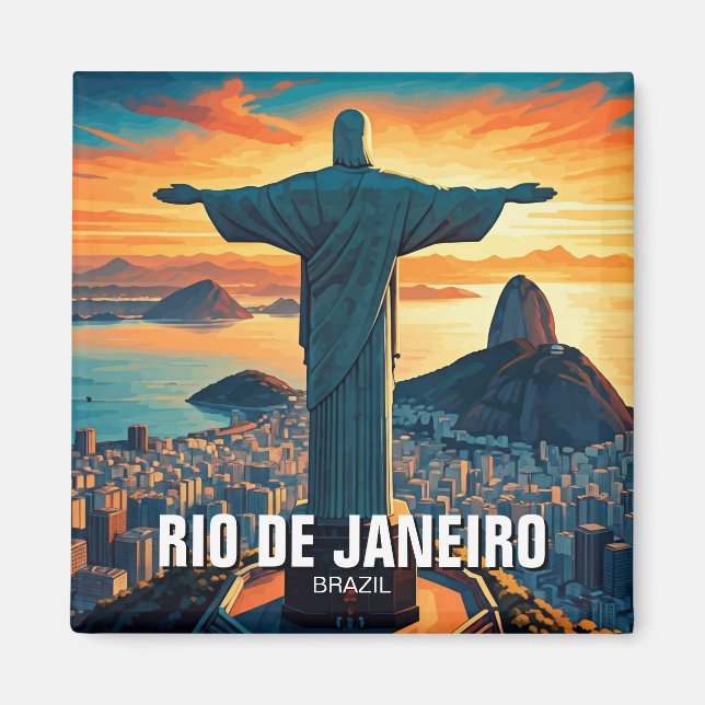 Rio de Janeiro Kristus Redeemer Sunset Magnet (Framsidan)