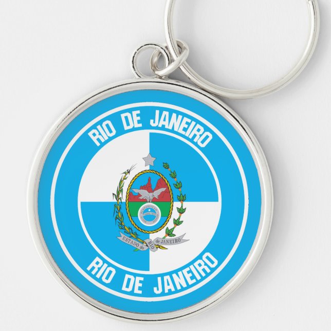 Rio de Janeiro Round Emblem Rund Silverfärgad Nyckelring (Framsidan)
