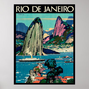 Rio de Janeiro turist- fartyg på kusten Poster