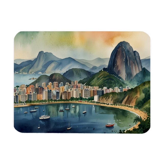 Rio De Janeiro vattenfärgsart Magnet (Horisontell)