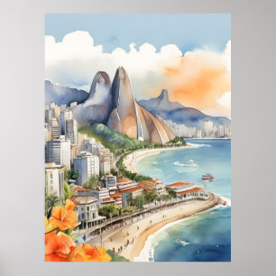 Rio De Janeiro vattenfärgsart Poster