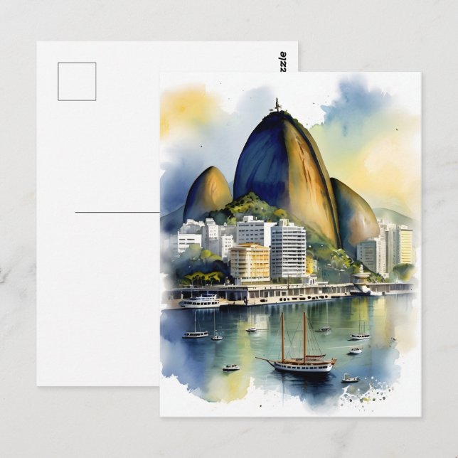 Rio De Janeiro vattenfärgsart Vykort (Fram/baksida)