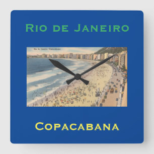 Rio de Janeiro, Vintage Copacabana Beach, Brasilie Fyrkantig Klocka