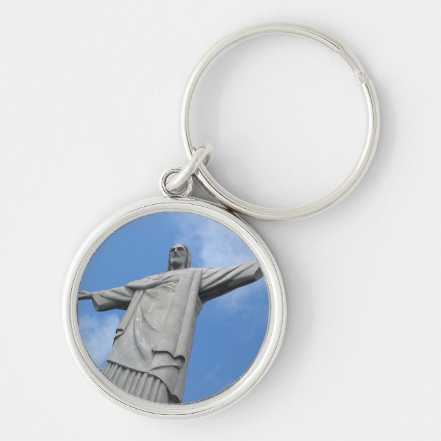 rio jesus statue rund silverfärgad nyckelring (Framsidan)