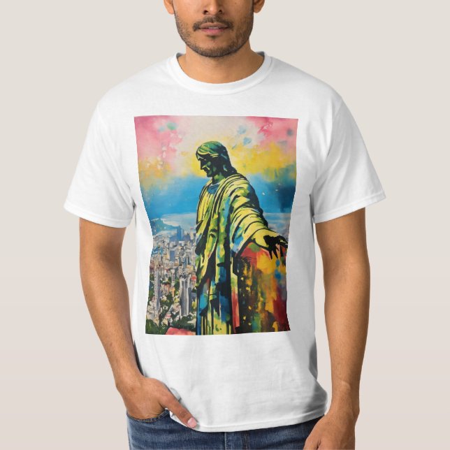"Rioandan: Giant Kristus Redeemer Tee" T Shirt (Framsida)