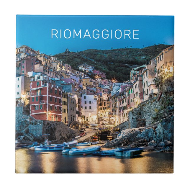 Riomaggiore Cinque Terre La Spezia Italien Panoram Kakelplatta (Framsidan)