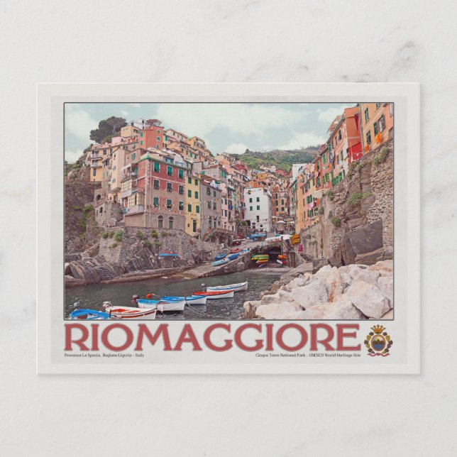 Riomaggiore Harbour - om White.jpg Vykort (Framsida)