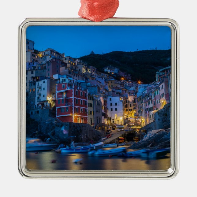Riomaggiore på natten Cinque Terre Liguria Italien Julgransprydnad Metall (Framsidan)