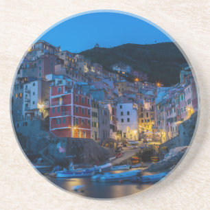 Riomaggiore på natten Cinque Terre Liguria Italien Underlägg Sandsten