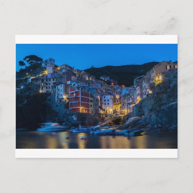 Riomaggiore på natten Cinque Terre Liguria Italien Vykort (Framsida)