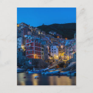 Riomaggiore på natten Cinque Terre Liguria Italien Vykort