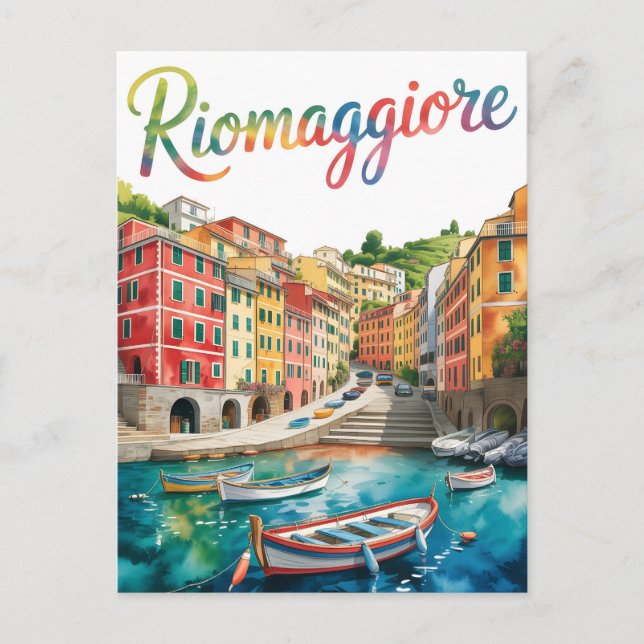 Riomaggiore vattenfärg vykort (Framsida)