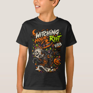 Riot Punk Svart Katt Halloween T-Shirt för Häxans