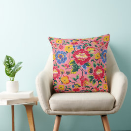Riotous Rosa Chinoierie Peony Blommigt Dekorativ k Kudde