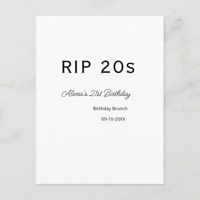 RIP 20-årsdagen enkel minimal brunch datum n Vykort (Framsida)