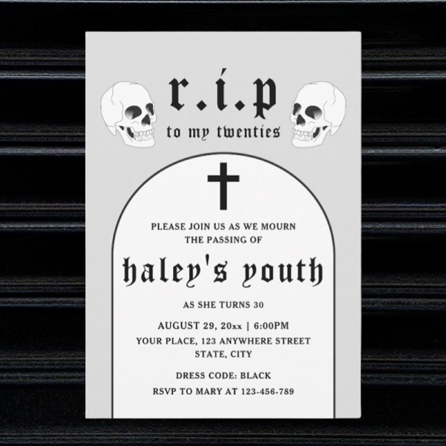 RIP 20-årsjubileum Funny Dödsbegravning 30års föde Inbjudningar (Skapare uppladdad)