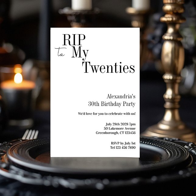 RIP 20:e 30års födelsedag minimala Party Inbjudningar (Skapare uppladdad)