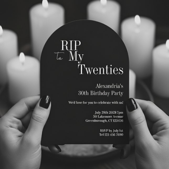 RIP 20:e 30års födelsedag Party Black and White Inbjudningar (Skapare uppladdad)
