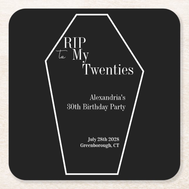 RIP 20:e Gothic 30års födelsedag Party Black and W Underlägg Papper Kvadrat (Framsidan)