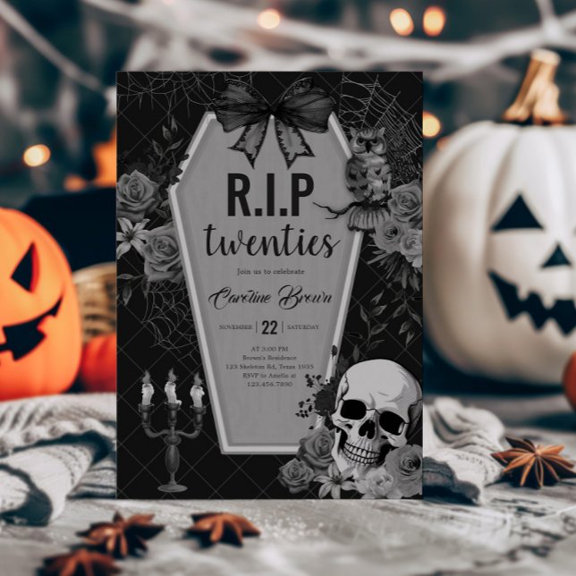 RIP 20 Gothic Coquette Halloween Birthday Inbjudningar (RIP Twenties Death to my Twenties Halloween Birthday Invitation)