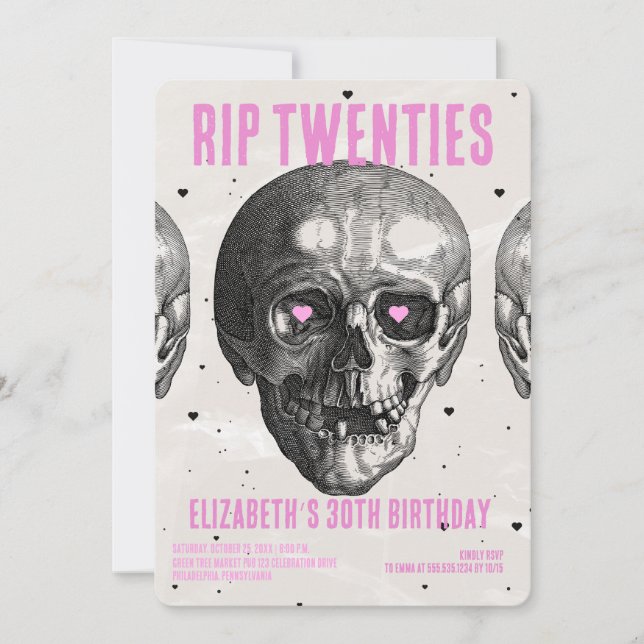RIP 20:s Black Rosa Funny Skull 30års födelsedag P Inbjudningar (Framsida)