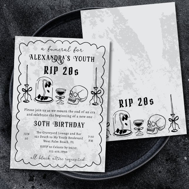 RIP 20:s Doodle Stone Titta begraven 30års födelse Inbjudningar (Skapare uppladdad)