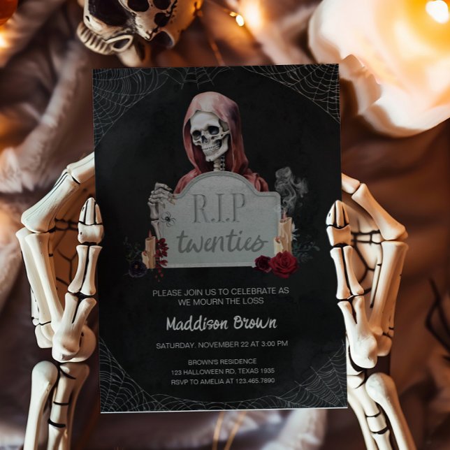 RIP 20 Skull Halloween Birthday-inbjudan Inbjudningar (RIP Twenties Skull Halloween Birthday Invitation)