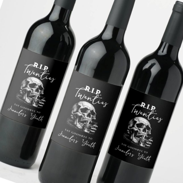 RIP 20 Skull Whiskey Birthday Vin-etikett Vinflaska Etikett (Skapare uppladdad)