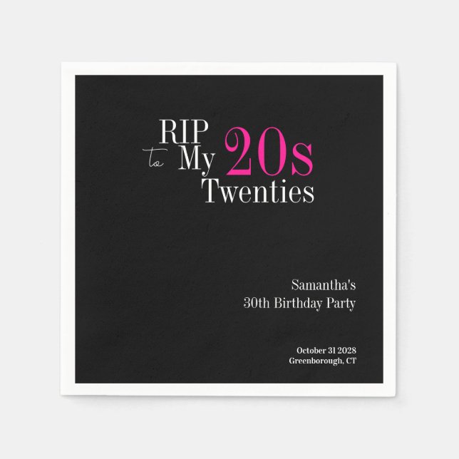 RIP 20-talet 30-årsfest Svart Rosa Pappersservett (Framsidan)