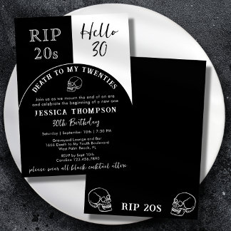 RIP 20-talet Hej 30 Gravsten Skalle 30-årsdag Inbjudningar
