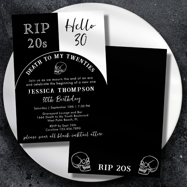 RIP 20-talet Hej 30 Gravsten Skalle 30-årsdag Inbjudningar (Skapare uppladdad)
